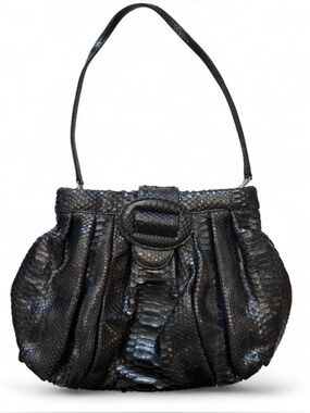 Rare Y2K Carlos Falchi Python Snakeskin Clutch Shoulder Bag Black Fatto a Mano
